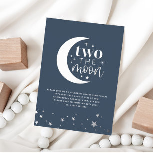 Zwei zum Mond Blau Navy Geburtstag Silber Folieneinladung
