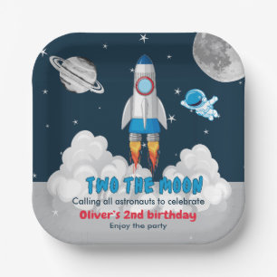 Zwei zum Mond Junge Weltraumrakete 2. Geburtstag  Pappteller