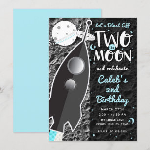 ZWEI ZUM MOND Raketenschiff Weltraum 2. Geburtstag Einladung