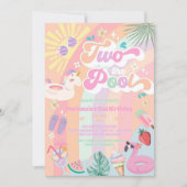 Zwei zum Pool Sommer Regenbogen Sonne 2. Geburtsta Einladung (Vorderseite)