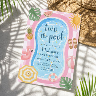 Zwei zum Pool Sommer Thema Mädchen 2. Geburtstag Einladung