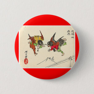 Zwei zusammenstoßendes Tengu. Der Button