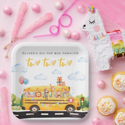 Zwei zwei Schulbusplätze Pappteller (Party)