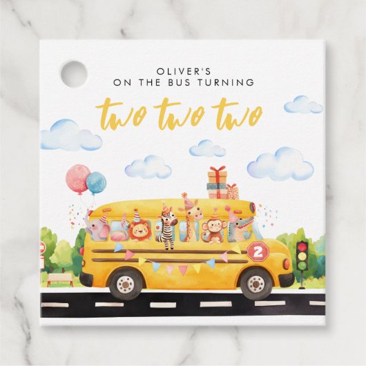 Zwei zwei Schulbusse Geschenkanhänger (Vorderseite)