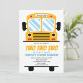 Zwei Zwei Schulbusse Party 2. Geburtstag Einladung (Stehend Vorderseite)