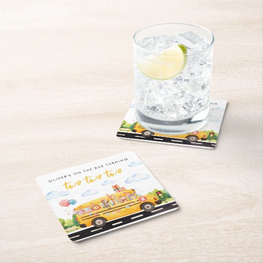 Zwei zwei Schulbusse Rechteckiger Pappuntersetzer (Vor Ort)