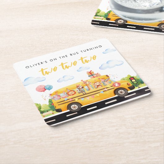 Zwei zwei Schulbusse Rechteckiger Pappuntersetzer (angewinkelt)