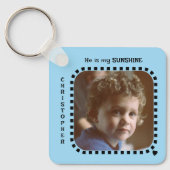 Zwei zweiseitige Fotos heißen sonnenblau Schlüsselanhänger (Vorderseite)