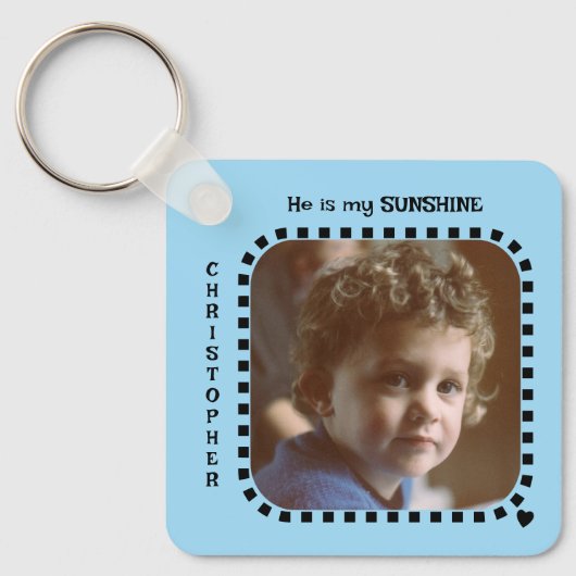 Zwei zweiseitige Fotos heißen sonnenblau Schlüsselanhänger (Vorderseite)
