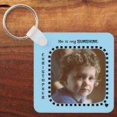 Zwei zweiseitige Fotos heißen sonnenblau Schlüsselanhänger (Vorderseite)
