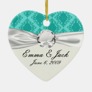zweifarbig aquamarinblau aqua diamant damast keramik ornament