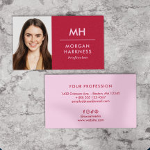 Zweifarbig Rot Pink Minimal Foto & Monogramm