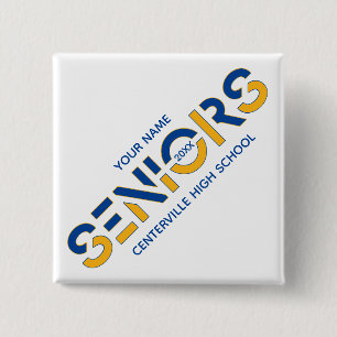 Zweifarbige Buchstaben mit blauen und gelben Buchs Button