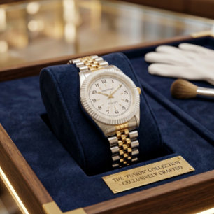 Zweifarbige Gold- und Silberuhr   Geriffeltes Ziff Armbanduhr