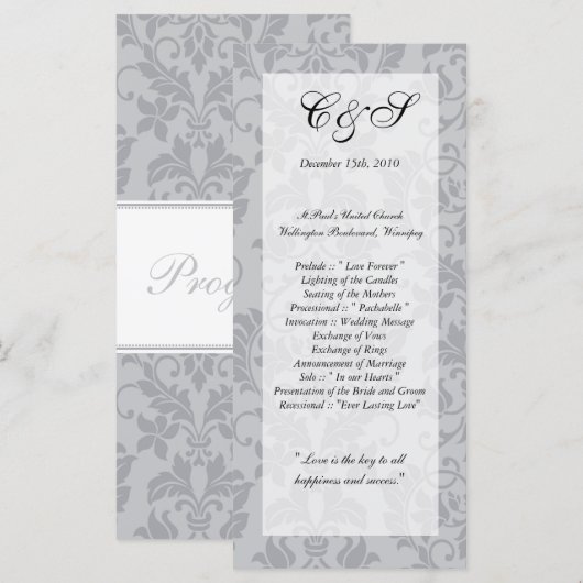 Zweifarbige Gray Damask Hochzeitsprogramme Programm (Vorne/Hinten)