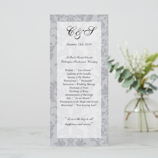 Zweifarbige Gray Damask Hochzeitsprogramme Programm (Stehend Vorderseite)