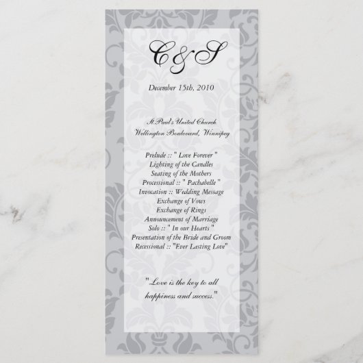 Zweifarbige Gray Damask Hochzeitsprogramme Programm (Vorderseite)