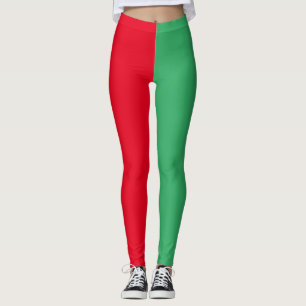 Zweifarbige Split Halbrot und halb Grün Leggings