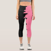Zweifarbige Streifen mit rosa und schwarz Capri Leggings (Vorderseite)