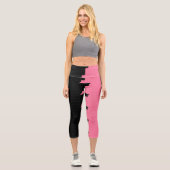 Zweifarbige Streifen mit rosa und schwarz Capri Leggings (Vorderseite)