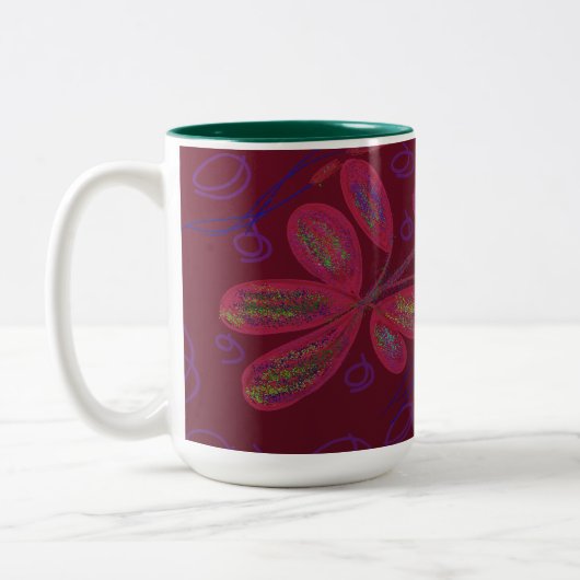 Zweifarbige Tasse mit farbenfroher Blume (Links)
