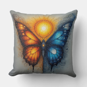 Zweifarbiger Schmetterling über strahlender Sonne Kissen