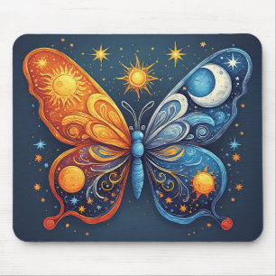 Zweifarbiger Schmetterling über strahlender Sonne Mousepad