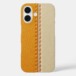 Zweifarbiges Braun und Creme gefadenes Lederhandyh iPhone 16 Hülle