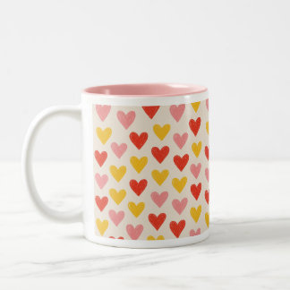 Zweifarbiges, handgezeichnetes rosa Herzen Kaffeet Zweifarbige Tasse