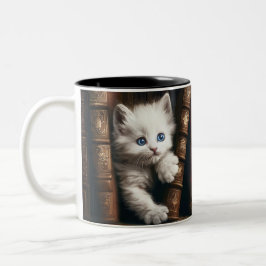 Zweifarbiges Keramik-Mug mit Angora-Kätzchen-Büche Zweifarbige Tasse