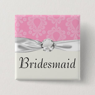 zweifarbiges pastellrosa Blumen-Damaskus-Muster Button