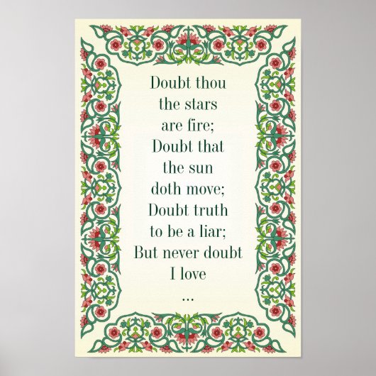 Zweifel, dass die Sterne Feuer sind; Zweifel, dass Poster (Vorne)