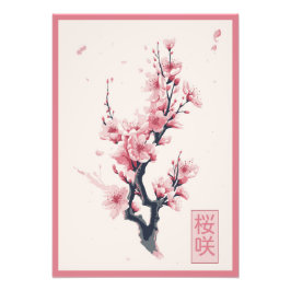 Zweig der japanischen Kirschbaum mit Sakura-Blume Fotodruck