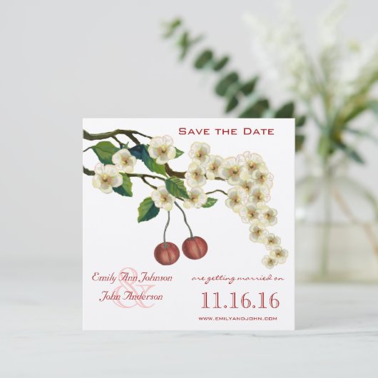 Zweig der Kirschblüten Save the Date Einladung (Stehend Vorderseite)