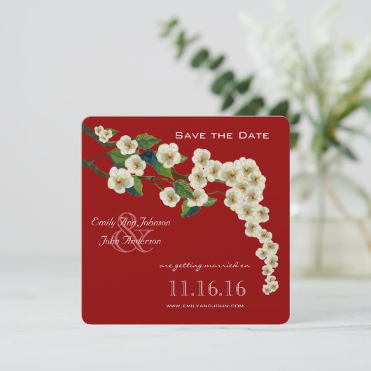 Zweig der Kirschblüten Save the Date Einladung (Stehend Vorderseite)