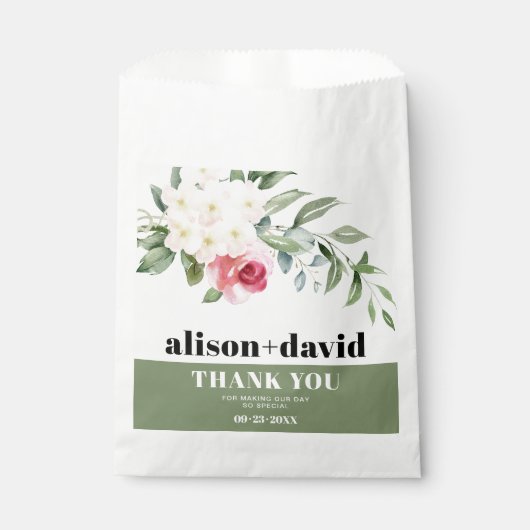 Zweig, grüne Blume Rosa Hochzeit Geschenktütchen (Vorderseite)