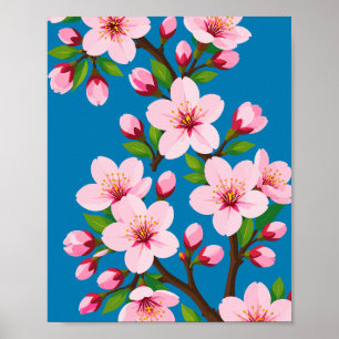 Zweig im Floralmuster mit rosa Kirschblüten Poster