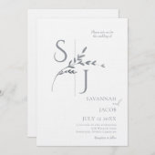 Zweig Minimalistische Weiß- und Silberhochzeit Einladung (Vorne/Hinten)