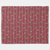 Zweig mit Blättern auf roter Tapete Fleecedecke (Vorderseite (Horizontal))