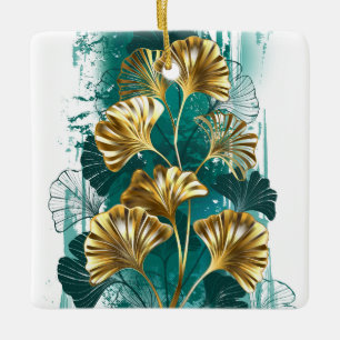 Zweig mit goldenen Blättern Ginko Biloba Keramikornament