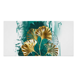 Zweig mit goldenen Blättern Ginko Biloba Poster