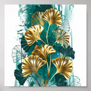 Zweig mit goldenen Blättern Ginko Biloba Poster