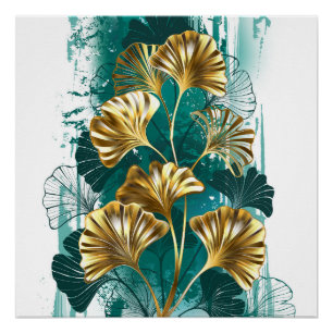 Zweig mit goldenen Blättern Ginko Biloba Poster