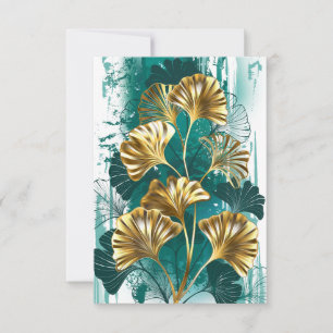 Zweig mit goldenen Blättern Ginko Biloba Save The Date
