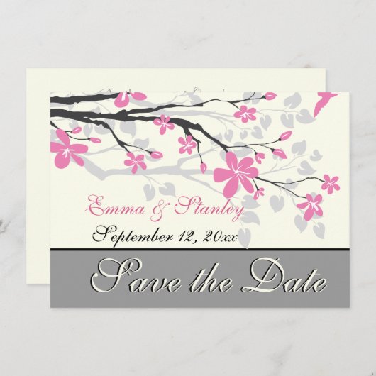 Zweig mit rosa Blüten Hochzeit Speichern Sie das D Save The Date (Vorne/Hinten)