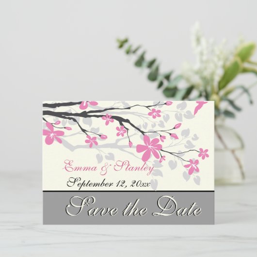 Zweig mit rosa Blüten Hochzeit Speichern Sie das D Save The Date (Stehend Vorderseite)