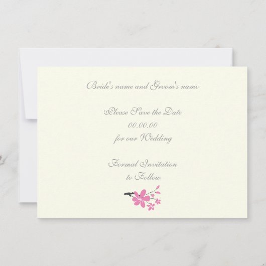 Zweig mit rosa Blüten Hochzeit Speichern Sie das D Save The Date (Rückseite)