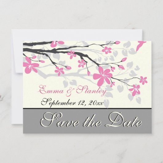 Zweig mit rosa Blüten Hochzeit Speichern Sie das D Save The Date (Vorderseite)