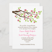 Zweig mit rosa Kirschblüten Frühjahrshochzeit Einladung (Vorne/Hinten)