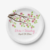 Zweig mit rosa Kirschblüten Frühjahrshochzeit Pappteller (Vorderseite)